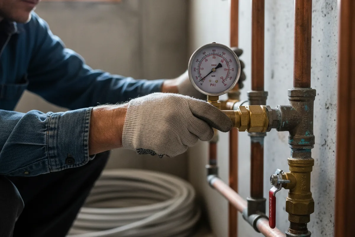 Pressure testing a repaired line during Water Line Repair in Huffman
